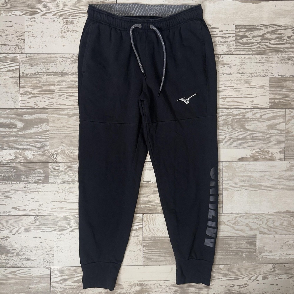 Mizuno Jogger Pants Mens Large Black Fleece Sweatpants Elastic Waist Pockets